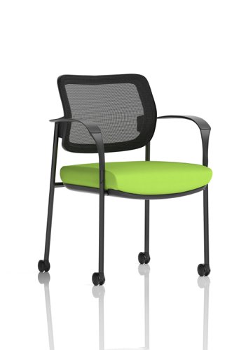 Brunswick Deluxe Mesh Back Black Frame Bespoke Colour Seat Myrrh Green With Arms With Castors