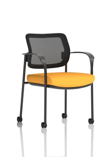 Brunswick Deluxe Mesh Back Black Frame Bespoke Colour Seat Senna Yellow With Arms With Castors