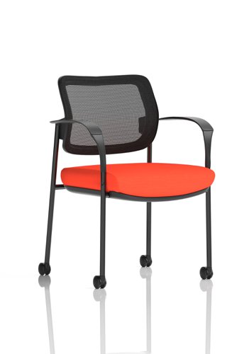 Brunswick Deluxe Mesh Back Black Frame Bespoke Colour Seat Tabasco Orange With Arms With Castors