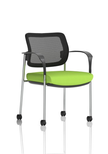 Brunswick Deluxe Mesh Back Chrome Frame Bespoke Colour Seat Myrrh Green With Arms With Castors