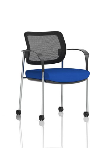 Brunswick Deluxe Mesh Back Chrome Frame Bespoke Colour Seat Stevia Blue With Arms With Castors