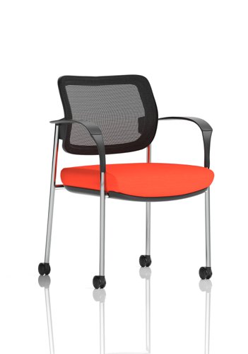 Brunswick Deluxe Mesh Back Chrome Frame Bespoke Colour Seat Tabasco Orange With Arms With Castors