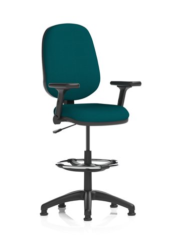Eclipse Plus I Lever Task Operator Chair High Rise Draughtsman Kit With Height Adjustable And Folding Arms Bespoke Colour Back And Seat Maringa Teal