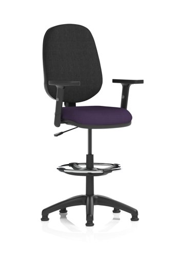 Eclipse Plus I Lever Task Operator Chair With High Rise Draughtsman Kit With Height Adjustable Arms Bespoke Colour Seat Tansy Purple
