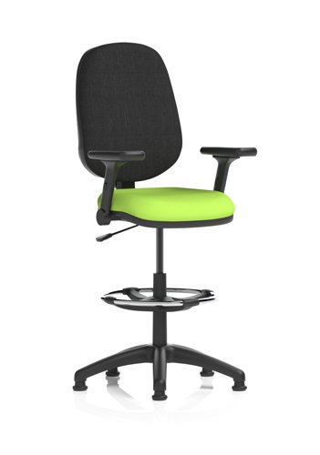 Eclipse Plus I Lever Task Operator Chair With High Rise Draughtsman Kit With Height Adjustable And Folding Arms Bespoke Colour Seat Myrrh Green