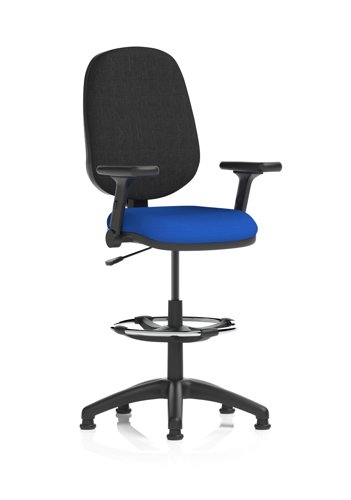 Eclipse Plus I Lever Task Operator Chair With High Rise Draughtsman Kit With Height Adjustable And Folding Arms Bespoke Colour Seat Stevia Blue
