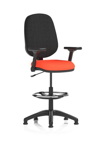 Eclipse Plus I Lever Task Operator Chair With High Rise Draughtsman Kit With Height Adjustable And Folding Arms Bespoke Colour Seat Tabasco Orange
