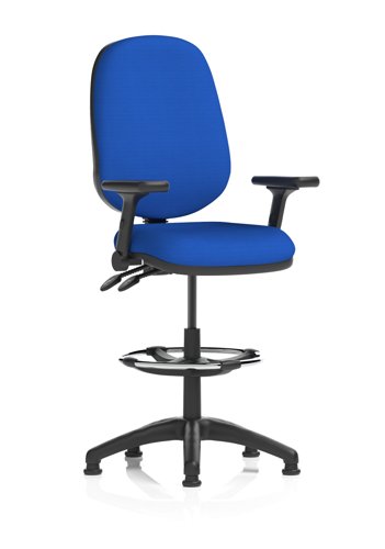 Eclipse Plus II Lever Task Operator Chair High Rise Draughtsman Kit With Height Adjustable And Folding Arms Bespoke Colour Back And Seat Stevia Blue