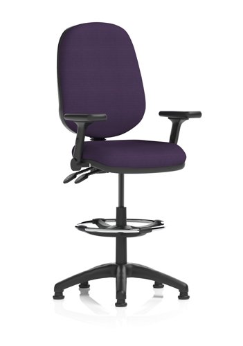 Eclipse Plus II Lever Task Operator Chair High Rise Draughtsman Kit With Height Adjustable And Folding Arms Bespoke Colour Back And Seat Tansy Purple