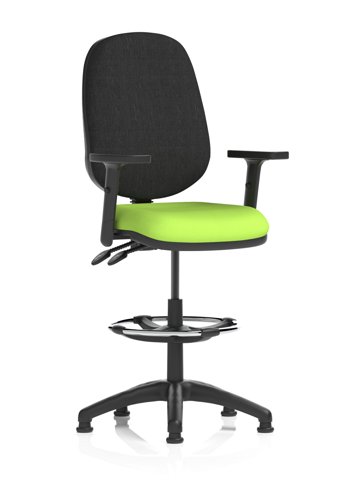 Eclipse Plus II Lever Task Operator Chair With High Rise Draughtsman Kit With Height Adjustable Arms Bespoke Colour Seat Myrrh Green