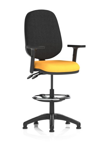 Eclipse Plus II Lever Task Operator Chair With High Rise Draughtsman Kit With Height Adjustable Arms Bespoke Colour Seat Senna Yellow