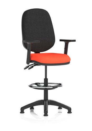 Eclipse Plus II Lever Task Operator Chair With High Rise Draughtsman Kit With Height Adjustable Arms Bespoke Colour Seat Tabasco Orange