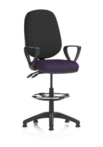 Eclipse Plus II Lever Task Operator Chair With High Rise Draughtsman Kit With Loop Arms Bespoke Colour Seat Tansy Purple