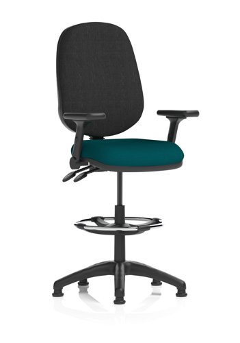 Eclipse Plus II Lever Task Operator Chair With High Rise Draughtsman Kit With Height Adjustable And Folding Arms Bespoke Colour Seat Maringa Teal