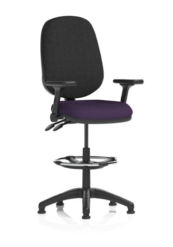 Eclipse Plus II Lever Task Operator Chair With High Rise Draughtsman Kit With Height Adjustable And Folding Arms Bespoke Colour Seat Tansy Purple