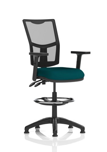 Eclipse Plus II Lever Task Operator Chair Mesh Back With High Rise Draughtsman Kit With Height Adjustable Arms Bespoke Colour Seat Maringa Teal