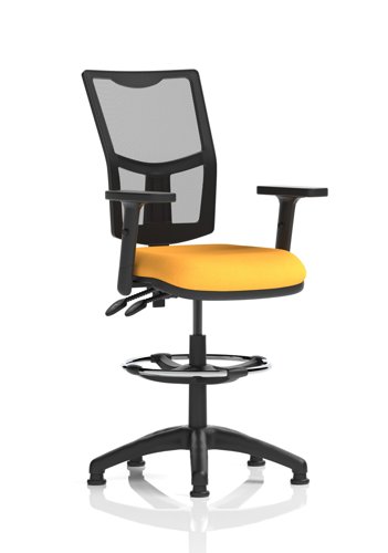 Eclipse Plus II Lever Task Operator Chair Mesh Back With High Rise Draughtsman Kit With Height Adjustable Arms Bespoke Colour Seat Senna Yellow
