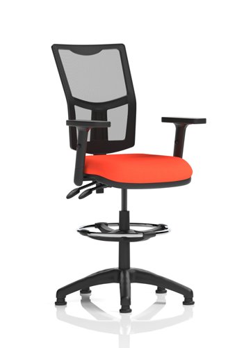Eclipse Plus II Lever Task Operator Chair Mesh Back With High Rise Draughtsman Kit With Height Adjustable Arms Bespoke Colour Seat Tabasco Orange