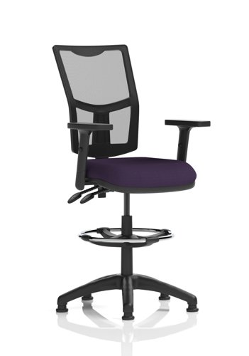 Eclipse Plus II Lever Task Operator Chair Mesh Back With High Rise Draughtsman Kit With Height Adjustable Arms Bespoke Colour Seat Tansy Purple