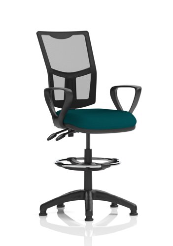 Eclipse Plus II Lever Task Operator Chair Mesh Back With High Rise Draughtsman Kit With Loop Arms Bespoke Colour Seat Maringa Teal