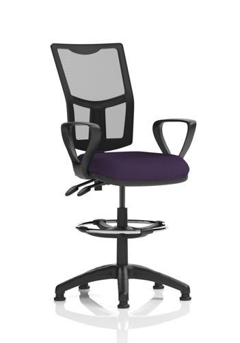 Eclipse Plus II Lever Task Operator Chair Mesh Back With High Rise Draughtsman Kit With Loop Arms Bespoke Colour Seat Tansy Purple