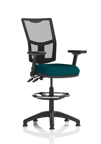 Eclipse Plus II Lever Task Operator Chair Mesh Back High Rise Draughtsman Kit With Height Adjustable And Folding Arms Bespoke Colour Seat Maringa Teal