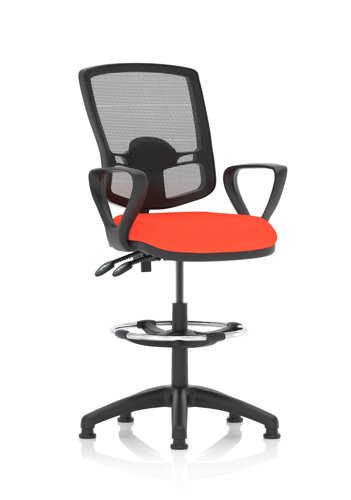 Eclipse Plus II Lever Task Operator Chair Deluxe Mesh Back With High Rise Draughtsman Kit With Loop Arms Bespoke Colour Seat Tabasco Orange