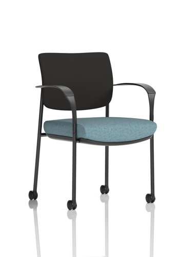 Brunswick Deluxe With Arms Black Frame With Castors Black Fabric Back Bespoke Colour Seat Rivet Quench