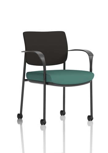 Brunswick Deluxe With Arms Black Frame With Castors Black Fabric Back Bespoke Colour Seat Quest Kelp