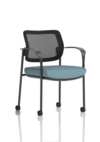 Brunswick Deluxe With Arms Black Frame With Castors Mesh Back Bespoke Colour Seat Rivet Quench