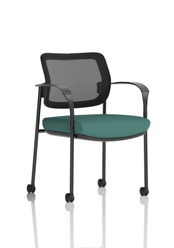 Brunswick Deluxe With Arms Black Frame With Castors Mesh Back Bespoke Colour Seat Quest Kelp