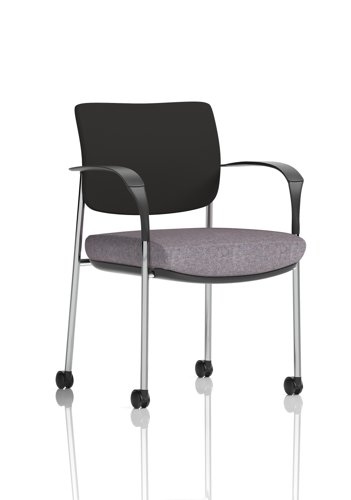 Brunswick Deluxe With Arms Chrome Frame With Castors Black Fabric Back Bespoke Colour Seat Rivet Fuse