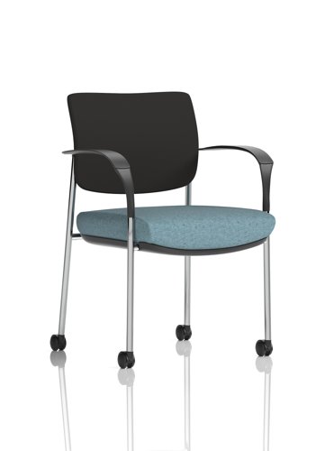 Brunswick Deluxe With Arms Chrome Frame With Castors Black Fabric Back Bespoke Colour Seat Rivet Quench