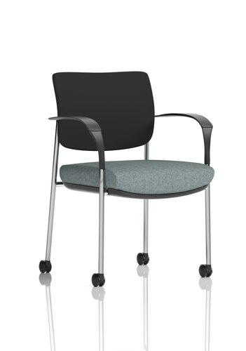 Brunswick Deluxe With Arms Chrome Frame With Castors Black Fabric Back Bespoke Colour Seat Rivet Tensile