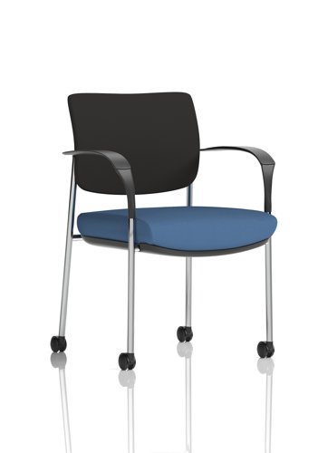 Brunswick Deluxe With Arms Chrome Frame With Castors Black Fabric Back Bespoke Colour Seat Quest Limpet
