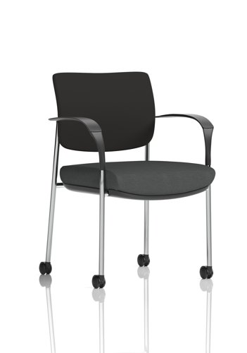 Brunswick Deluxe With Arms Chrome Frame With Castors Black Fabric Back Bespoke Colour Seat Quest Mussel