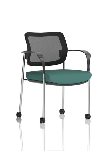 Brunswick Deluxe With Arms Chrome Frame With Castors Mesh Back Bespoke Colour Seat Quest Kelp