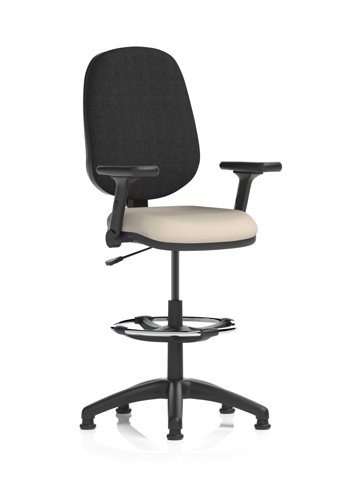 Eclipse Plus I Lever Task Operator Chair With High Rise Draughtsman Kit With Height Adjustable And Folding Arms Bespoke Colour Seat Quest Salt