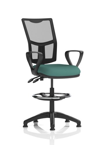 Eclipse Plus II Lever Task Operator Chair Mesh Back With High Rise Draughtsman Kit With Loop Arms Bespoke Colour Seat Quest Kelp