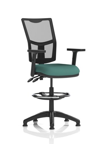 Eclipse Plus II Lever Task Operator Chair Mesh Back With High Rise Draughtsman Kit With Height Adjustable Arms Bespoke Colour Seat Quest Kelp