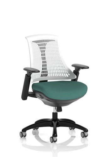 Flex Task Operator Chair Black Frame White Back Bespoke Colour Seat Quest Kelp