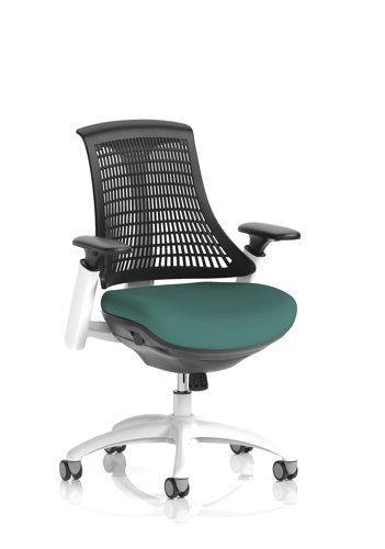 Flex Task Operator Chair White Frame Black Back Bespoke Colour Seat Quest Kelp