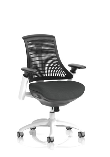 Flex Task Operator Chair White Frame Black Back Bespoke Colour Seat Quest Mussel