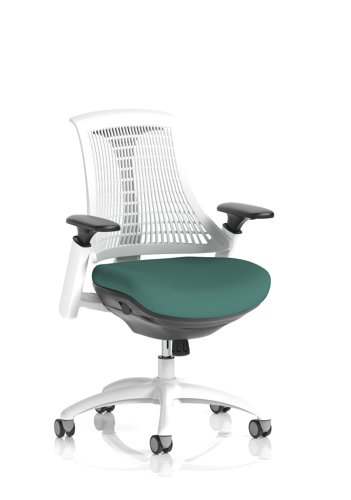 Flex Task Operator Chair White Frame White Back Bespoke Colour Seat Quest Kelp