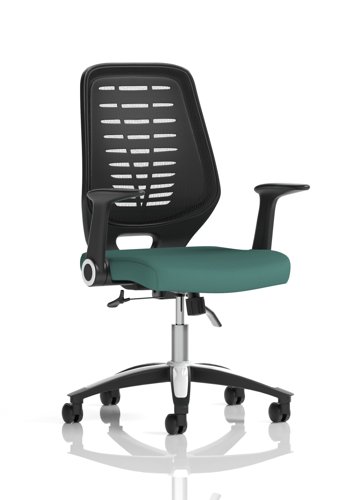 Relay Task Operator Chair Black Back With Folding Arms Bespoke Colour Quest Kelp