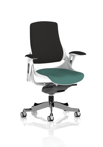 Zure White Shell Black Fabric Back Bespoke Colour Seat Quest Kelp