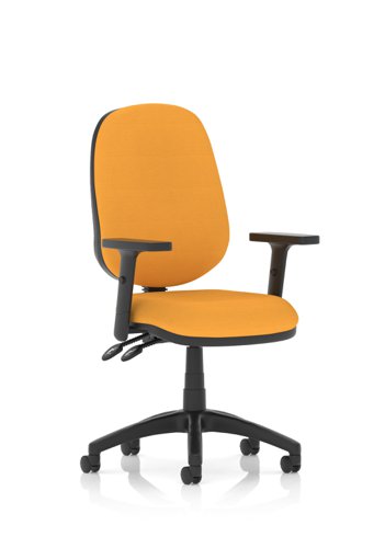Luna II Lever Task Operator Chair With Height Adjustable Arms Bespoke Colour Back And Seat Senna Yellow