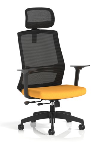 Ventra Mesh Back Task Operator Chair With Height Adjustable Arms With Headrest Bespoke Colour Seat Senna Yellow
