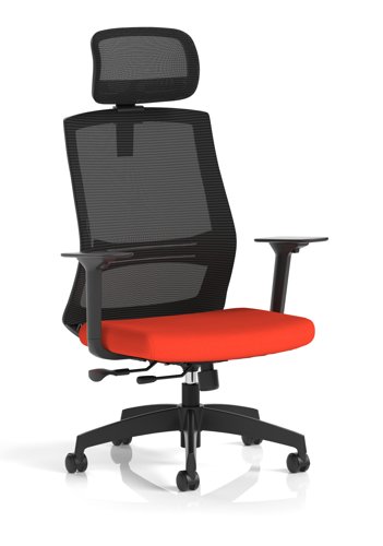 Ventra Mesh Back Task Operator Chair With Height Adjustable Arms With Headrest Bespoke Colour Seat Tabasco Orange