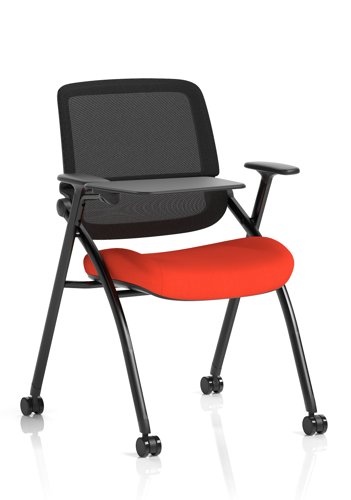 Capra Mesh Back Folding Training Chair With Writing Table Bespoke Colour Seat Tabasco Orange
